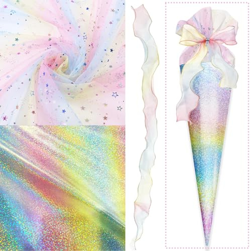 TZEKING Tessuto con Motivo Arcobaleno 100x150 cm,Tessuto elasticizzato 2 vie elasticizzato,set di tessuti decorativi con motivo a Tema Arcobaleno per artigianato,decorazioni fai da te per la casa