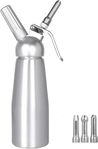Whipped Cream Dispenser, Aluminium Cream Whipper Dispenser with 3 Decorating Nozzles, 500ML Homemade Cream Maker for Cake Cheese Dessert