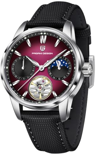 KALPADIVES Pagani Design PD-YS021 - Reloj automático para hombre, esfera de esqueleto, estilo tourbillon, movimiento E3255Y con cristal de zafiro sintético, resistente al agua hasta 100 m, reloj