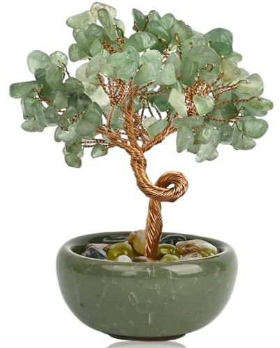 RIVIEVAL Árbol de Cristal de Cuarzo Verde Hecho a Mano – Decoración curativa para hogar/Oficina, temática de Chakras, Regalo de la Suerte para cumpleaños de Mujeres