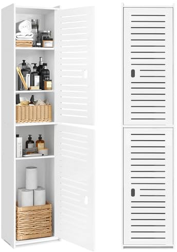KVTUKIAIT Tall Bathroom Storage Cabinet - Floor Standing Display Cabinet, Home Storage Furniture Organizer Unit for Office Living Room Kitchen Entryway Toilet Paper, White