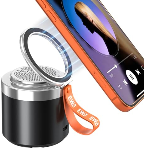 EWA Altoparlante Bluetooth wireless con supporto magnetico sicuro, suono surround HD e base antiscivolo, supporto magnetico per scrivania, cucina, allenamento a casa, regalo ideale per uomini e donne