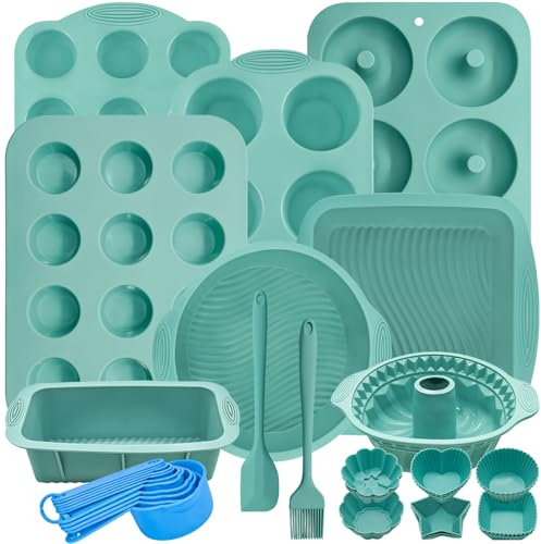 39 Pieces Silicone Bakeware Set, Nonstick Silicone Baking Pans Set With Baking Pan, Baking Sheet, Cake Pan, Donut Pan, Muffin Pan, Cake Molds, Measuring Cups