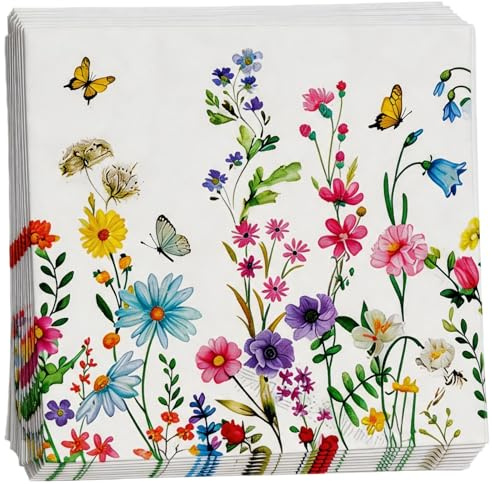 20 Pcs Floral Paper Napkins Napkins for Decoupage Spring Summer(Flower A)