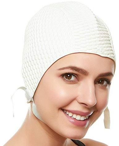 Beemo Swim Cap Women Chin Strap Swimming Caps- White