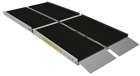 EZ-ACCESS Suitcase Trifold Portable Aluminum Folding Wheelchair Ramp with Non Slip Applied Surface, Self-Adjusting Bottom Transition Plates, Heavy Duty 800 lbs, for Home Steps & Doorways, 7-Foot