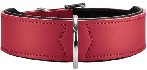 HUNTER Hundehalsband BASIC, Farbe: rot/schwarz, Pflegeleichtes Spaltleder, Raffinierte Nahtführung, Dezentes Design, Größe: 50