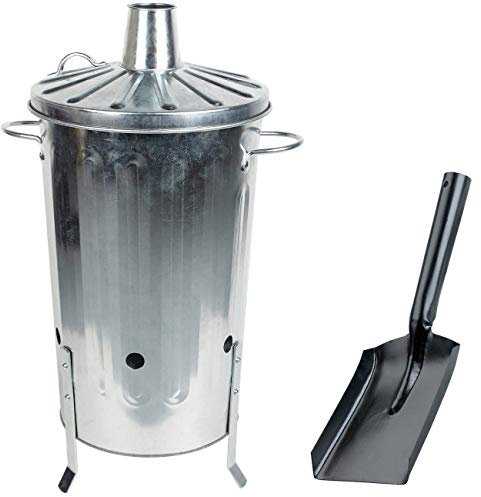 CrazyGadget® 18 Litre 18L Small Garden Galvanised Metal Incinerator Fire Burning Bin for Wood Paper Leaves + Ash Shovel