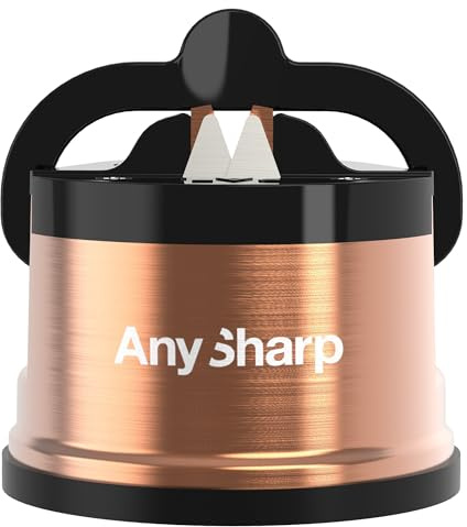 AnySharp – Chef – Hands Free Knife Sharpener - Easy to Use Sharpening Tool with PowerGrip Suction Base and 20-Degree Pre-Set Angle - for All Knives: Chef's, Serrated, and Hardened Steel - Copper