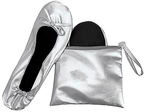 JJ PRIME Ballerina Plegables para Bolso | Zapatos Fiesta Comodos - Después de Los Zapatos de Fiesta con la Bolsa Plegable (Plata, Sistema Tallas Calzado EU, Adulto, Mujer, Números, Mediano, 38)