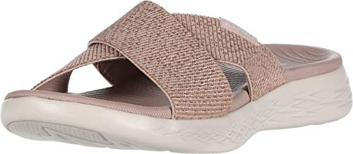 Skechers På språng 600 – glittrande dam Strandsandal, Rosa guld, 39 EU Bred