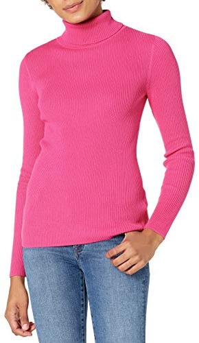 Amazon Essentials Pull à Col Roulé Léger à Manches Longues et Coupe Ajustée Femme, Rose Vif, L