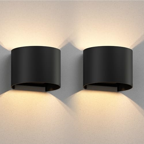 ledscom.de 2x vägglampa RUNEL för utomhusbruk, IP65, upp-/nedljus, svart matt, rund, 1x G9 max. 10W