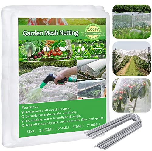 Hywean Red Anti Insectos con 15 Clavos en Forma U - 3Mx6M Malla Fina Anti Insectos Red para Pajaros Red de Protección para Jardín Plantas Frutas Flores Cultivos Mosquitero Invernadero