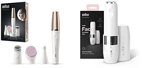 Braun FaceSpa Face Epilator with Facial Cleansing Brush Head, SE912, White/Bronze & Braun Face Mini Hair Remover, Facial Hair Remover for Women, FS1000, White