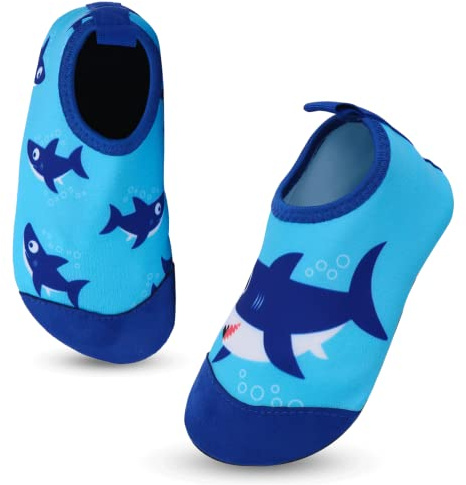 Chaussures Aquatiques Enfant Garçon Fille Chaussures de Plage Séchage Rapide Antidérapant Pieds Nus Chaussettes de d'eau Chaussons Barefoot Piscine Aqua Surf Nager Plongée Sport 28/29EU Requin