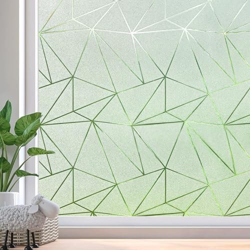 Beautysaid Window Film Privacy for Glass Windows, Frosted Window Film with Triangular Pattern, Anti-UV Static Cling without Glue for Home Bathroom Bedroom Office, 75 * 200cm