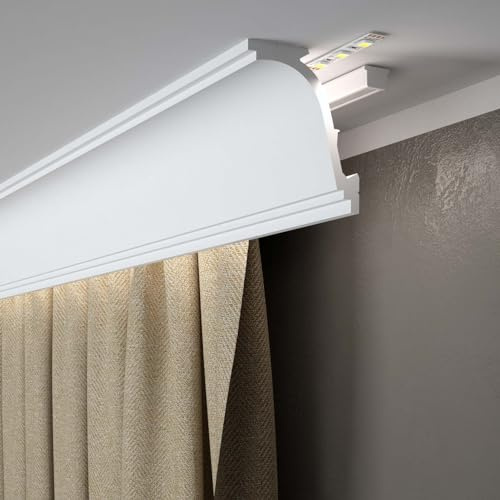 Mardom Decor MD110 - Weiße Lichtprofile - Robuste Stuckleiste - für den Einsatz mit LED-Beleuchtung - Langlebiger PolyForce-Kunststoff - Widerstandsfähig und Langlebig - 200x8,9x10,6 cm