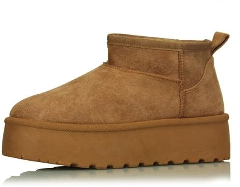 Procity Damen Stiefeletten Warm Gefüttert Plateau Boots mit der Profilsohle Brown2 36