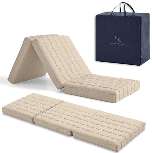 Colchón Plegable Viscoelástica Invitados 65x195 Espuma HD + 2 cm Visco. Colchón Plegable. Muy Versátil. Transpirable. Funda Desenfundable. Altura 12 cm Color Beige. con Bolsa de Transporte.