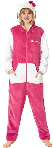 Hello Kitty Sanrio Pijama Entero Niña y Adolescente con Capucha, Pijama Una Pieza, Polar Ropa de Dormir, Regalos de Anime (11-12 Años, Rojo Hello Kitty)