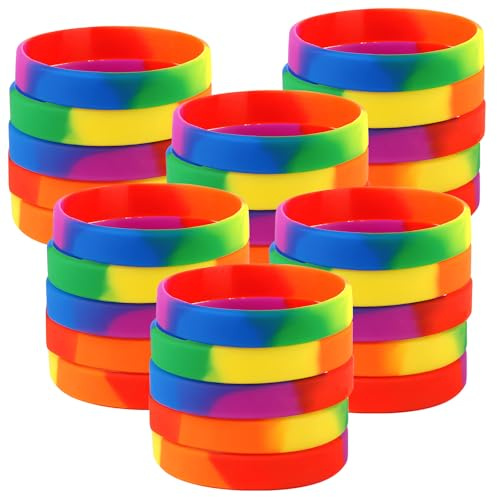 Cosswe 30 braccialetti in silicone arcobaleno, sei braccialetti arcobaleno, per l'inizio della scuola, regalo per feste, per colleghi, adolescenti e bambini