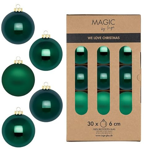 Weihnachtskugeln Glas 6cm 30 Stück - matt & glänzend - Christbaumkugeln Weihnachtsbaumkugeln für Weihnachten - Christbaumschmuck & Weihnachtsbaumschmuck - Fir Green