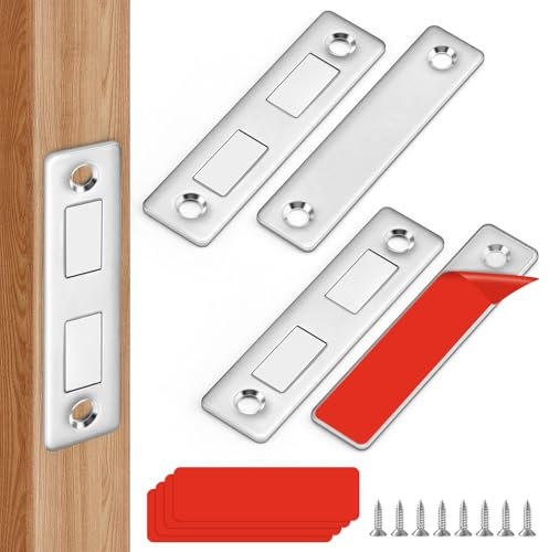 GlasFlength Imanes para Puertas 2 Piezas, Iman Puerta Armario Adhesivo Pestillo Ultra Delgado Magnético Fuerte Cierre para Alacena Imán para Puerta de Muebles Armario de Cocina Cajones
