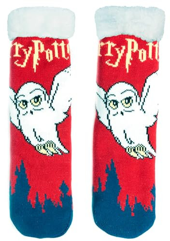 United Labels Harry Potter Women's Red Blue Fluffy Stopper Socks Hedwig Winter Socks Warm Socks Hut Socks, red/blue, 35-38
