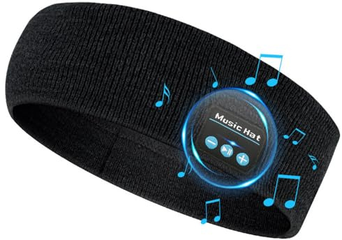 TopYart Casque de Sommeil sans Fil, Bluetooth Bandeau de Sport Ecouteurs avec Ultra-Fins HD Stéréo Haut-parleurs, Idéal pour Dormir, Faire de I'exercice et Voyager (Black)