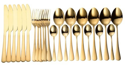 MMRTDJDR Ensemble de Couverts de Couverts de Couverts en Acier Inoxydable 24pcs Sente de Couverts en Acier Inoxydable Steak Fork Café cuillère cuillère cuillère à café pour Le dîner pour la Vaisselle