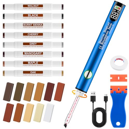 Laminat Reparaturset mit Hartwachs – Parkett Reparaturset & Holzreparatur Set mit Heizstift, 11 Farben für Kratzer, Löcher und Schäden an Möbeln, Laminat & Holz