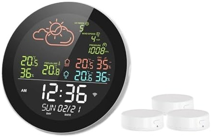 Stazione Meteo, Tuya Stazione meteo Orologio da tavolo Termometro multifunzionale Igrometro Tester di temperatura interna esterna Previsioni meteo(Type A 3 Sensor)