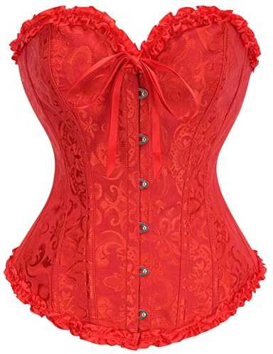 SZIVYSHI Halloween Overbust Corset Top | Premium 14-bone gothic bustier, Creates a flexible hourglass shape for vampire, witch, or pirate fancy dress, steampunk