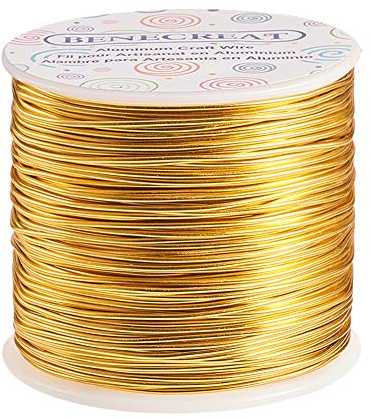 BENECREAT 17 Gauge (1.2mm) Aluminum Wire 380FT (116m) Anodized Jewelry Craft Making Beading Floral Colored Aluminum Craft Wire - Light Gold