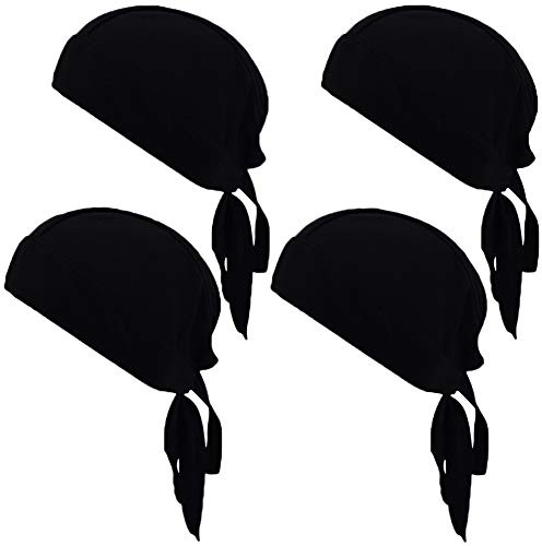 Black Doo Rags Sweat Wicking Beanie Cooling Large Do Rags Skull Caps Head Wraps Dew Rags Hat for Men and Women (Black Pack)