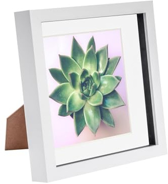 Nicola Spring 8 x 8 3D Shadow Box Photo Frame - Craft Display Picture Frame with 6 x 6 Mount - Glass Aperture - White/White