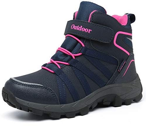 ZYLDK Kids Walking Hiking Boots Lightweigh Winter Warm Snow Non-Slip Outdoor Climbing Shoes,Blue&Pink,6.5 UK