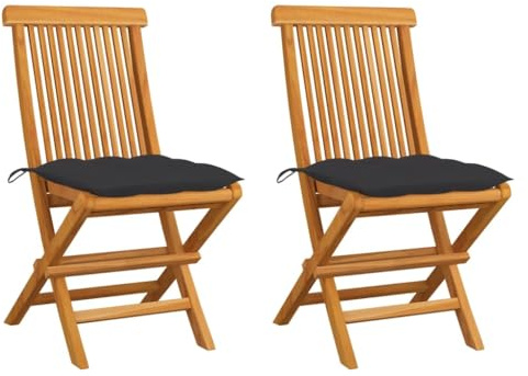 vidaXL Trädgårdsstolar 2 st med antracita dynor massiv teak
