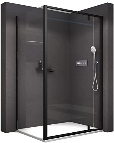 BERNSTEIN Cabina doccia con porta a bilico Schermo doccia ad angolo NT606 FLEX - Porta doccia x larghezza: 100 x 80 cm Vetro di sicurezza temperato da 6 mm - Colore del profilo Nero opaco