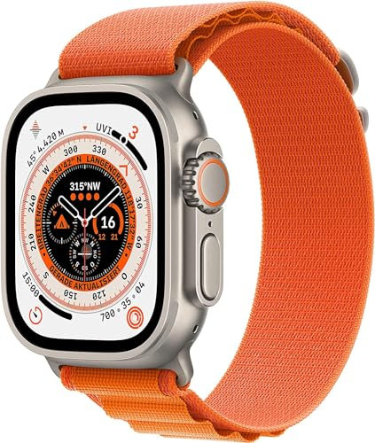 Apple Watch Ultra (GPS + Cellular, 49mm) Smartwatch - Titangehäuse, Alpine Loop Orange - Small. Fitnesstracker, präzisesGPS, Aktionstaste, extra Lange Batterielaufzeit, helleres Retina Display