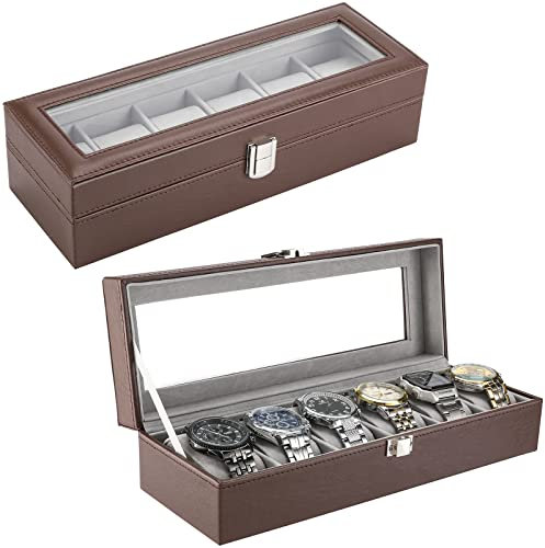 ProCase Uhrenbox Uhren Kasten Aufbewahrungsbox mit 6 Gitter, 6 Steckplätze Uhrenschachtel Watch Display Box Organizer Watch Box für Herren -Espresso
