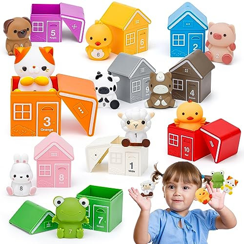 HappyGoLucky Toddler Toys for 1 2 3 Year Old Boys Girls, Farm Animals for 1-4 Year Old Girl Gifts Baby Toys 1st Birthday Gifts for Girls Boys Early Christ Mas Presents Montessori for 1-3 Year