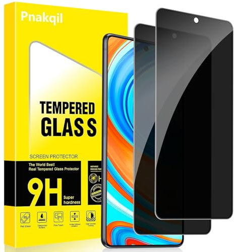 Pnakqil Protector Pantalla de Privacidad para Xiaomi Redmi Note 9 Pro/9 Pro Max/9S 4G Cristal Templado,Vidrio Película Antiespia Anti-Spy,Dureza 9H Antiarañazos Privacy Screen Protector,2 Unidades