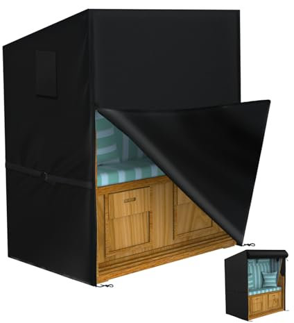 Strandkorb Schutzhülle Winterfest 600D Oxford,135x100x165/140cm Wasserdicht Wetterfest UV-beständig Abdeckung Strandkorbhülle Abdeckhauben mit Belüftungsöffnungen und Verstellbaren Kordelzügen