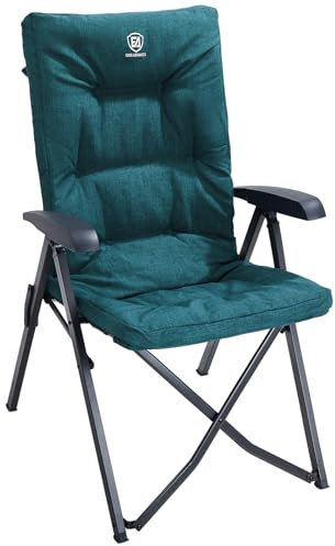 EVER ADVANCED Folding Camping Recliner Chair Fully Padded with Adjustable High Back Support Portable for Adults Patio Reclining Chair Green