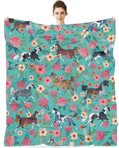 Horse Blanket Animal Blanket for Women Girls Who Love Horses 60”x50” Throw Fleece Blanket in Home Bed Sofa Chairs Dorm