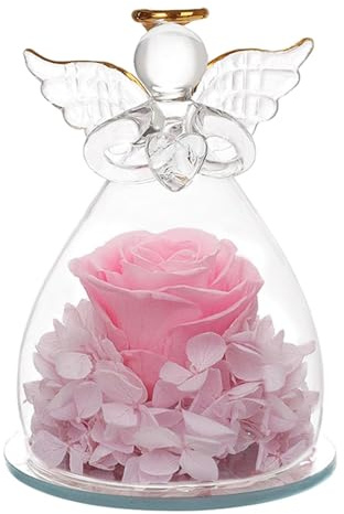 Ängelfigur med ros - ängel med konserverad ros, ängelfigurer med blommor | bevarade i, presenter - present till jul, bröllop, årsdag, födelsedag, action