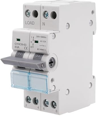 Conmutador 2P 63A interruptor seccionador de transferencia manual de doble potencia AC 230V Conmutador transferencia manual doble potencia con indicador de potencia Montaje en carril DIN.