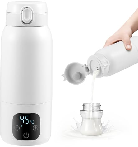 Chauffe Biberon Portable sans fil 500ML, Chauffe Biberon de Voiture Température Réglable de 37°C a 70°C, Réchauffement Rapide et Contrôle Précis de la Température, Rechargeable Chauffe eau pour Bebe